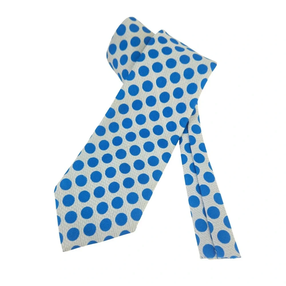 Vibtage 1970s/ 80s Joskes Mens Blue White Polyester knit Polka Dot Necktie *read